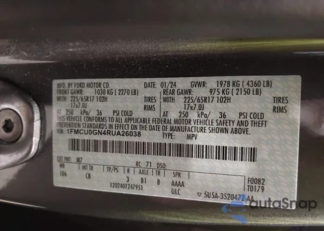 2024 Ford Escape Active z USA, uszkodzony, nr VIN 1FMCU0GN4RUA26038